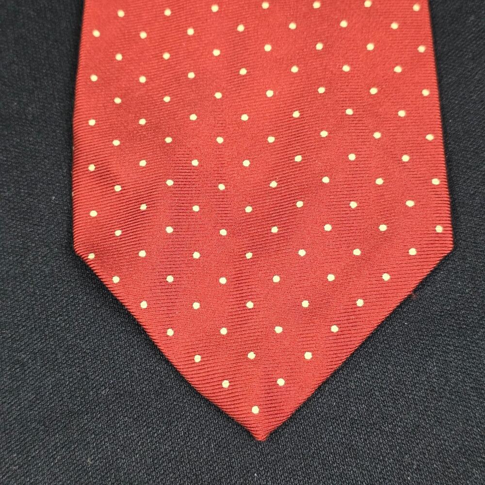 John Weitz Men's Tie Burnt Orange Yellow Polka Dot 100% Silk Made in USA